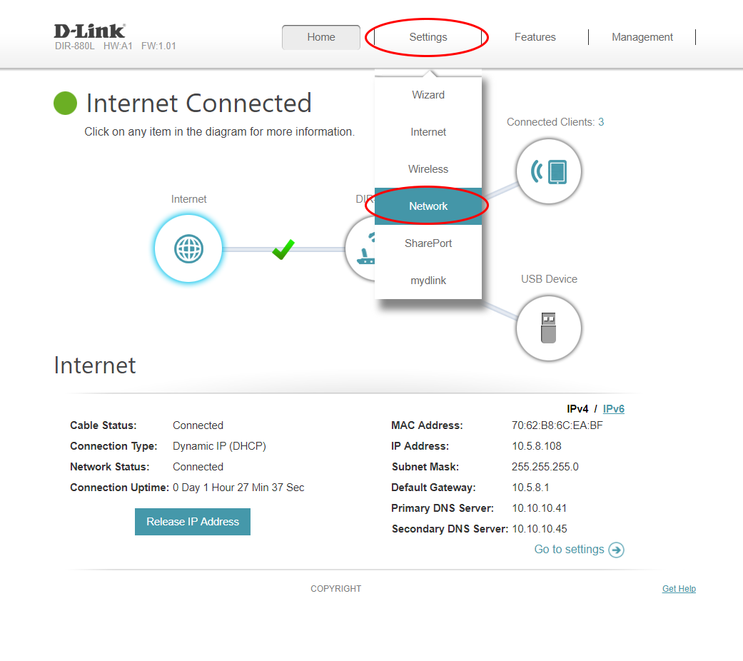Settings/Network
